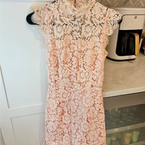 Elegant Lace Midi Dress in Pink and White